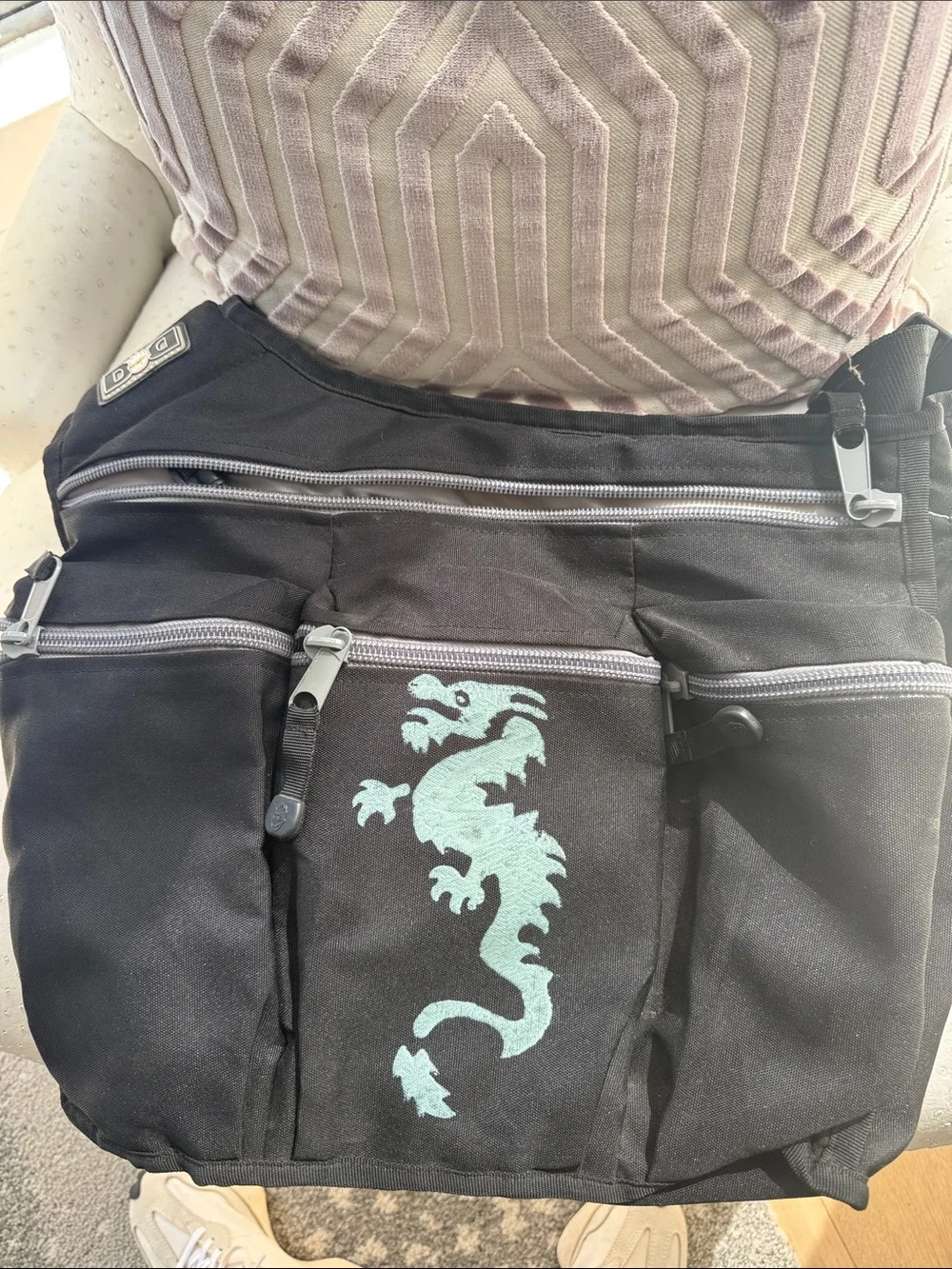 Men's Black Crossbody Bag with Mint Lizard Graphic
